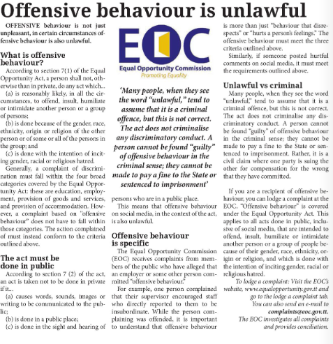 Offensive Behaviour  is unlawful